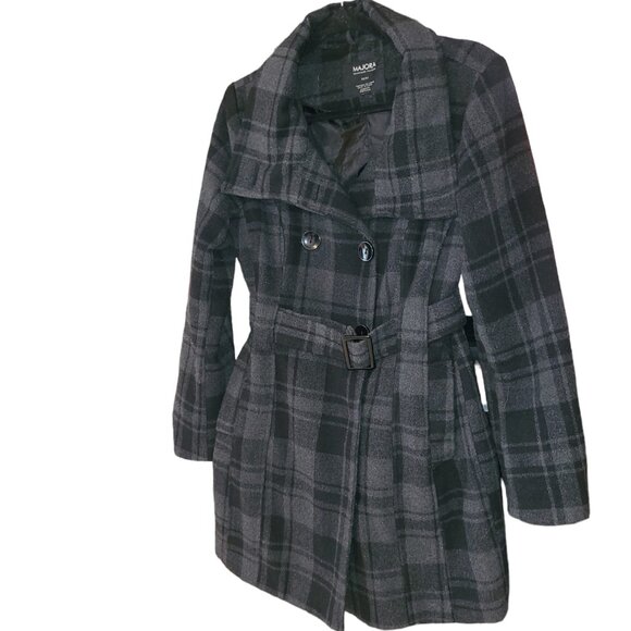 Majora Jacket Women's Size Medium Plaid Trench Coat in a button up with belt - Picture 1 of 4